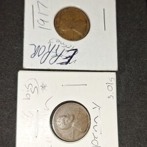 2 vintage wheat head penny's 1946 error 1917 no mint mark